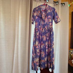 vintage blue floral Laura Ashley dress long 100% cotton womens 8